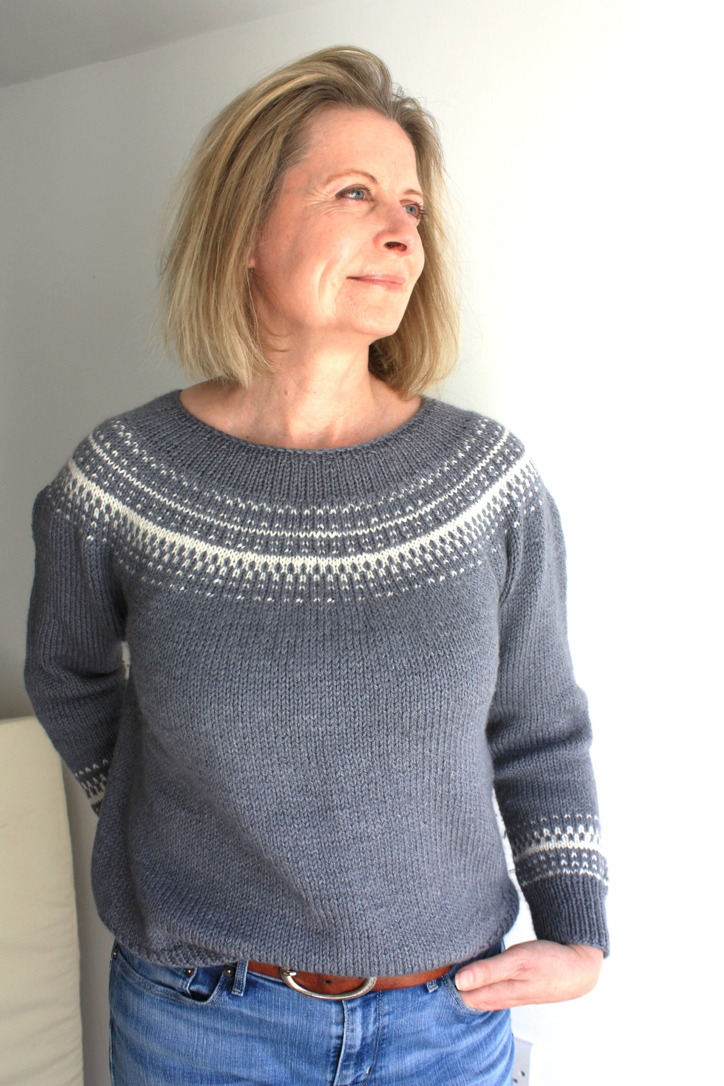 Easy Colorwork Seamless Top Down Sweater - Sarek Sweater - King & Eye