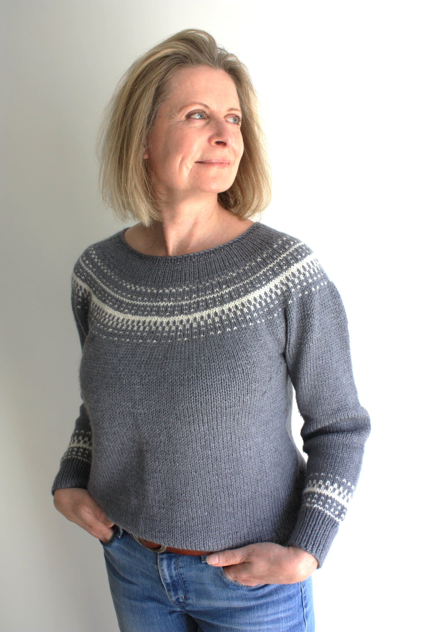 Easy Colorwork Seamless Top Down Sweater - Sarek Sweater - King & Eye