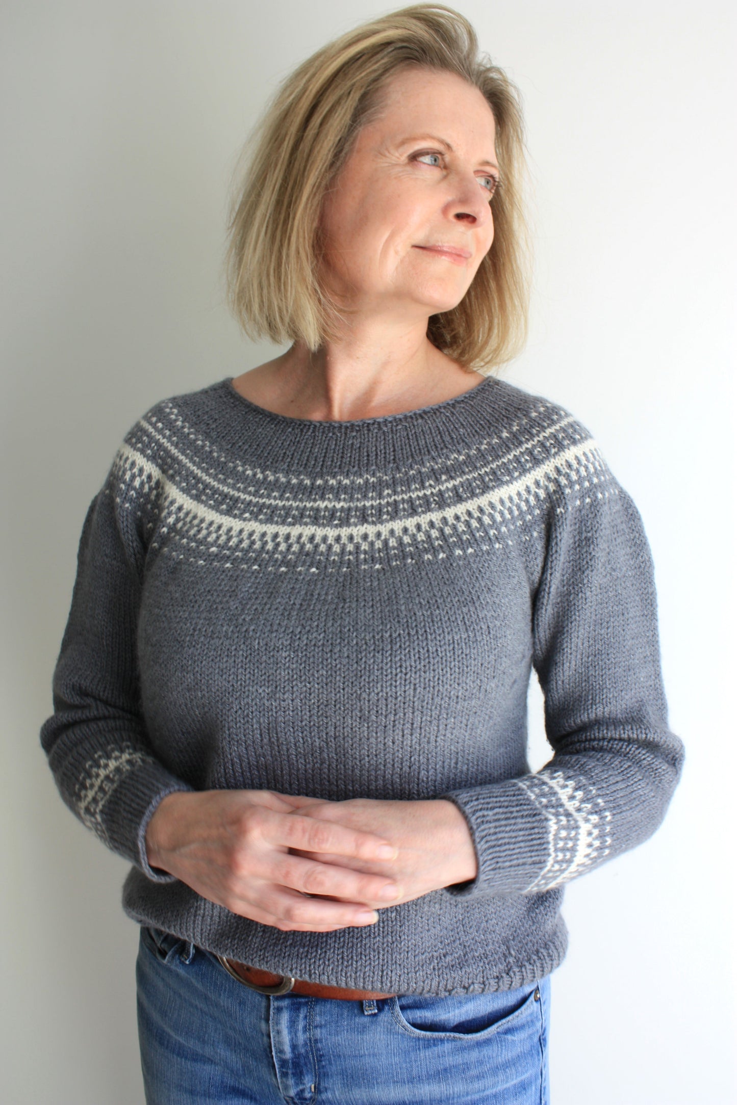 Easy Colorwork Seamless Top Down Sweater - Sarek Sweater - King & Eye