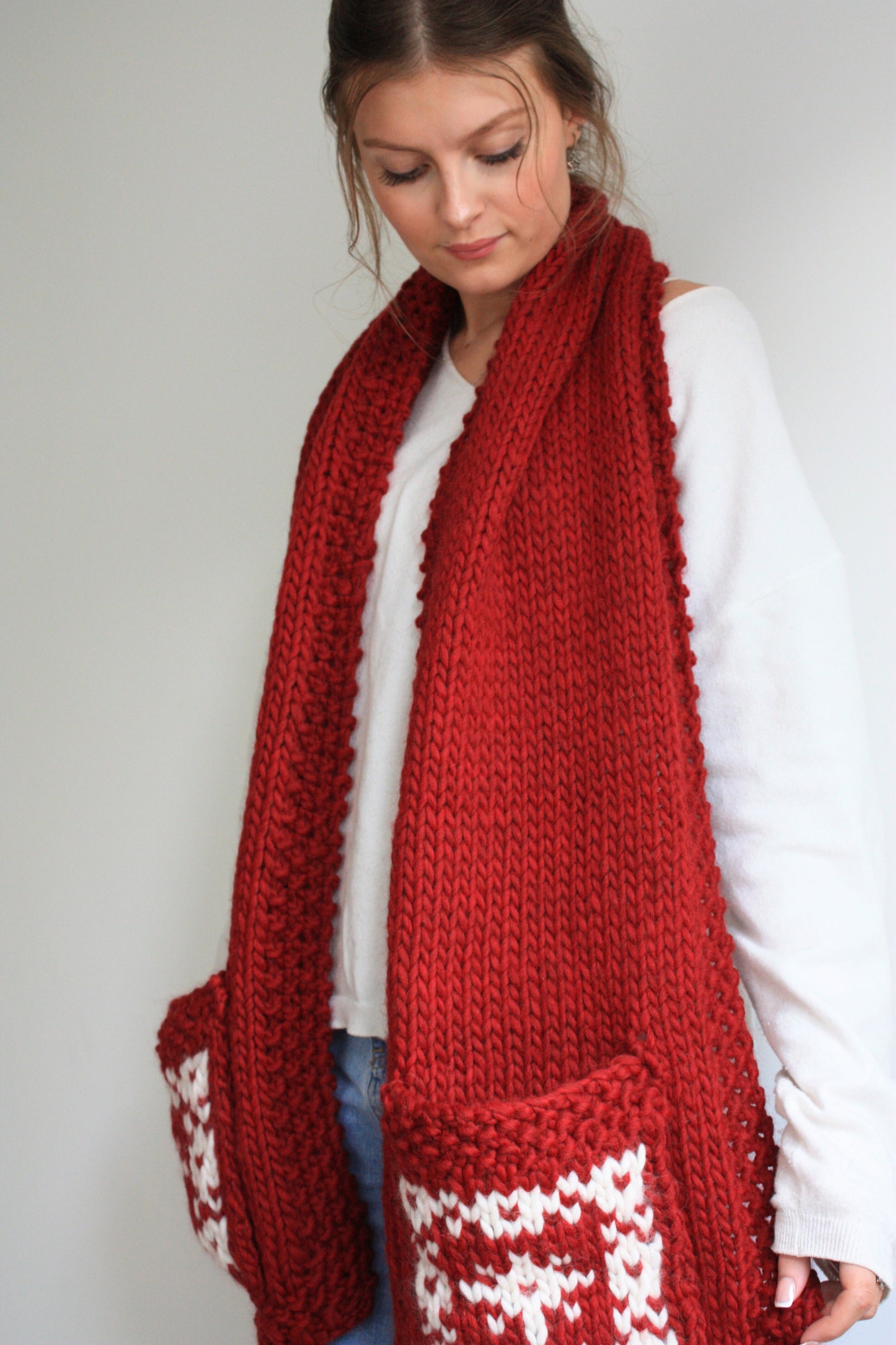 Nordic Style Pocket Scarf - Fair Isle Colourwork Knitting Pattern - King & Eye