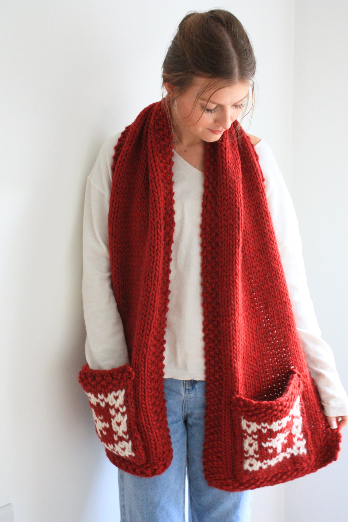 Nordic Style Pocket Scarf - Fair Isle Colourwork Knitting Pattern - King & Eye