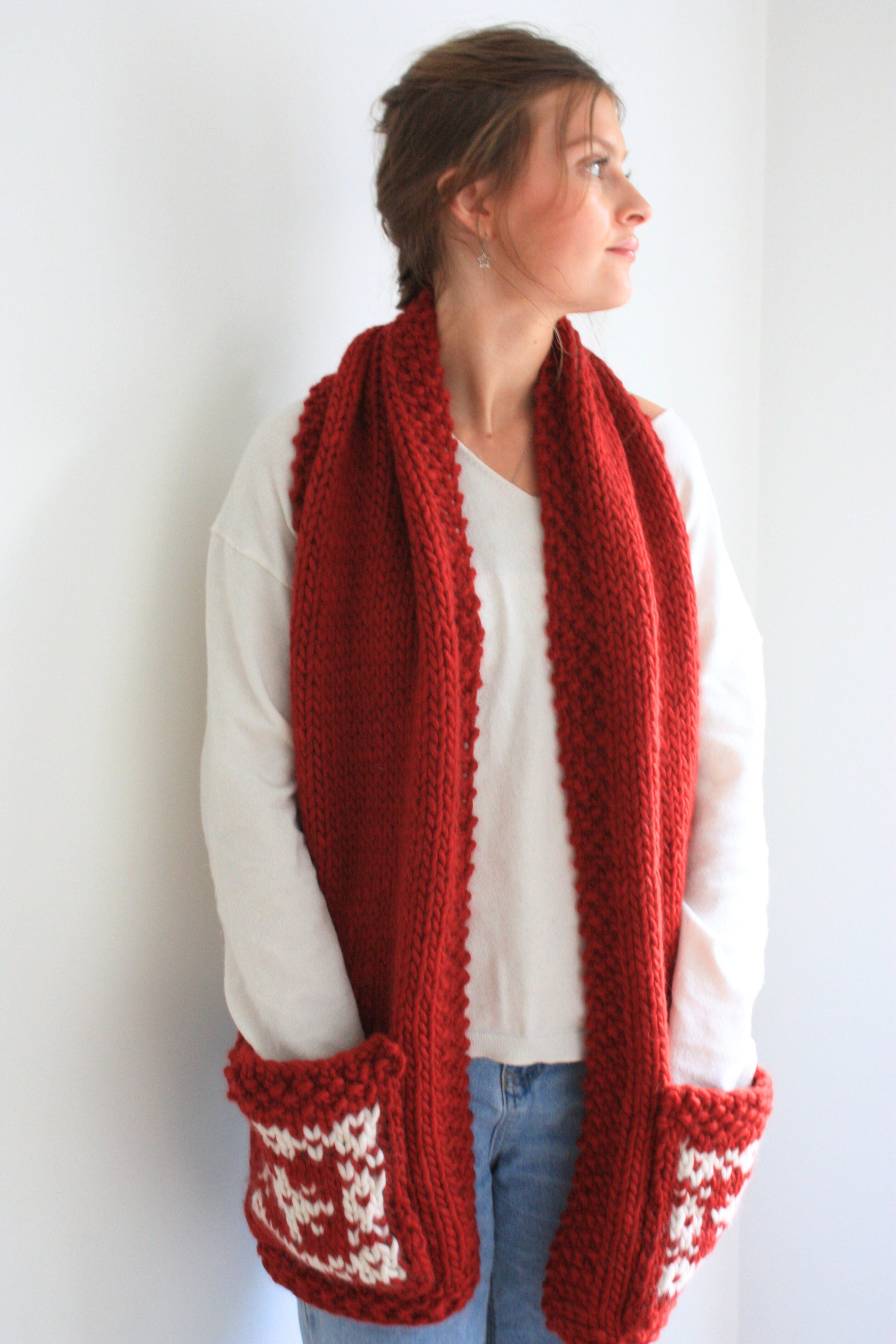 Nordic Style Pocket Scarf - Fair Isle Colourwork Knitting Pattern - King & Eye