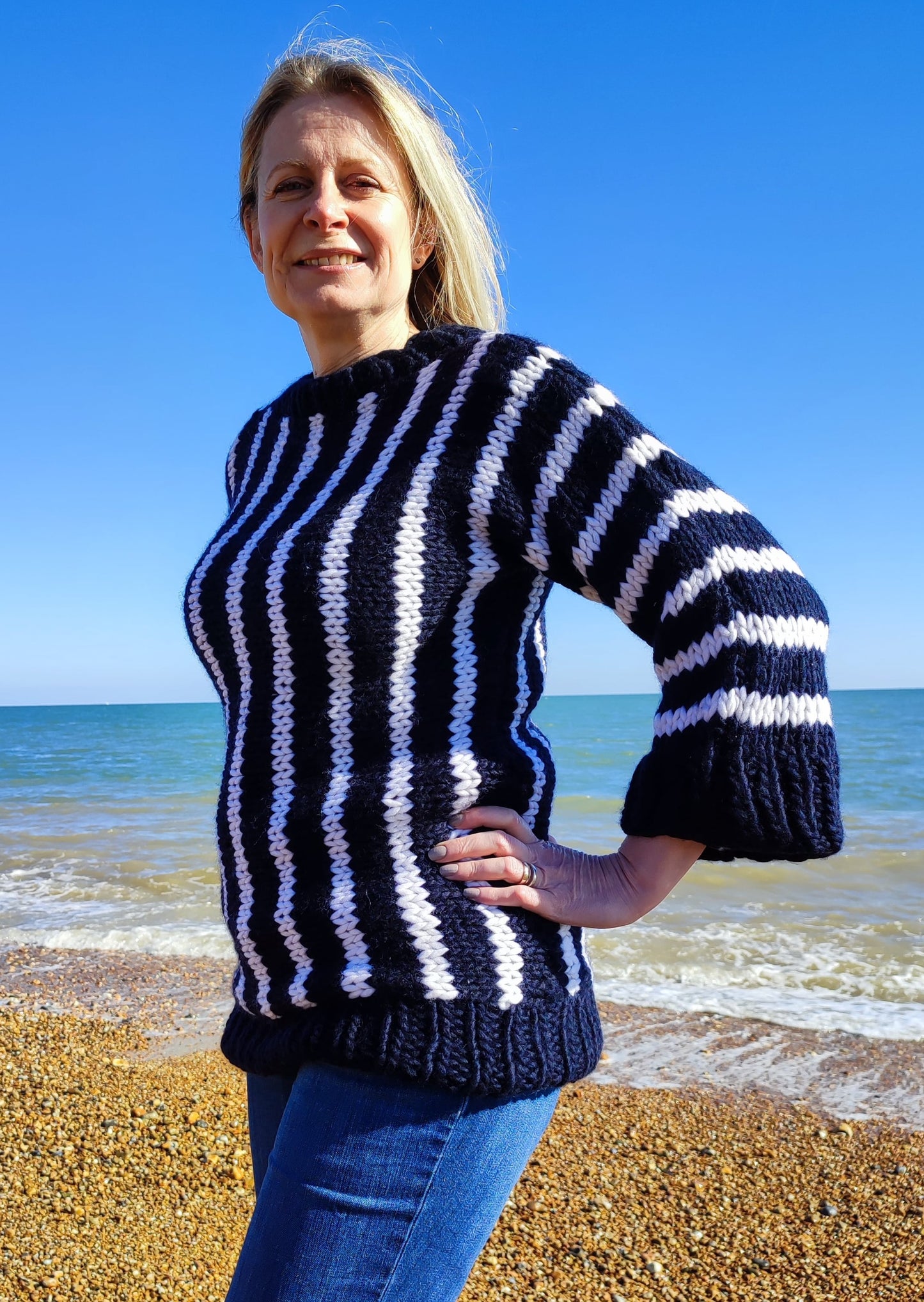 Chunky Striped Sweater Knitting Pattern - Sandgate Sweater - King & Eye