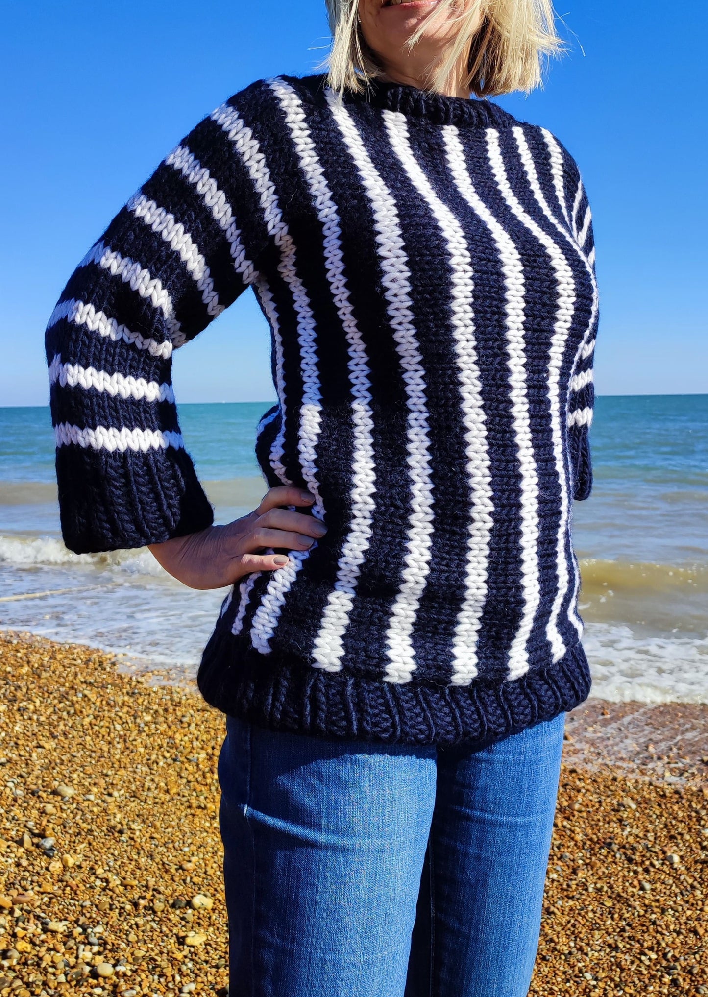 Chunky Striped Sweater Knitting Pattern - Sandgate Sweater - King & Eye