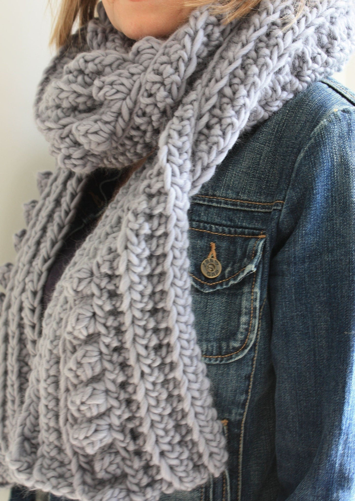 Easy Crochet Pattern - Chunky Oversized Crochet Bobble Scarf | Spots And Stripes Scarf - King & Eye