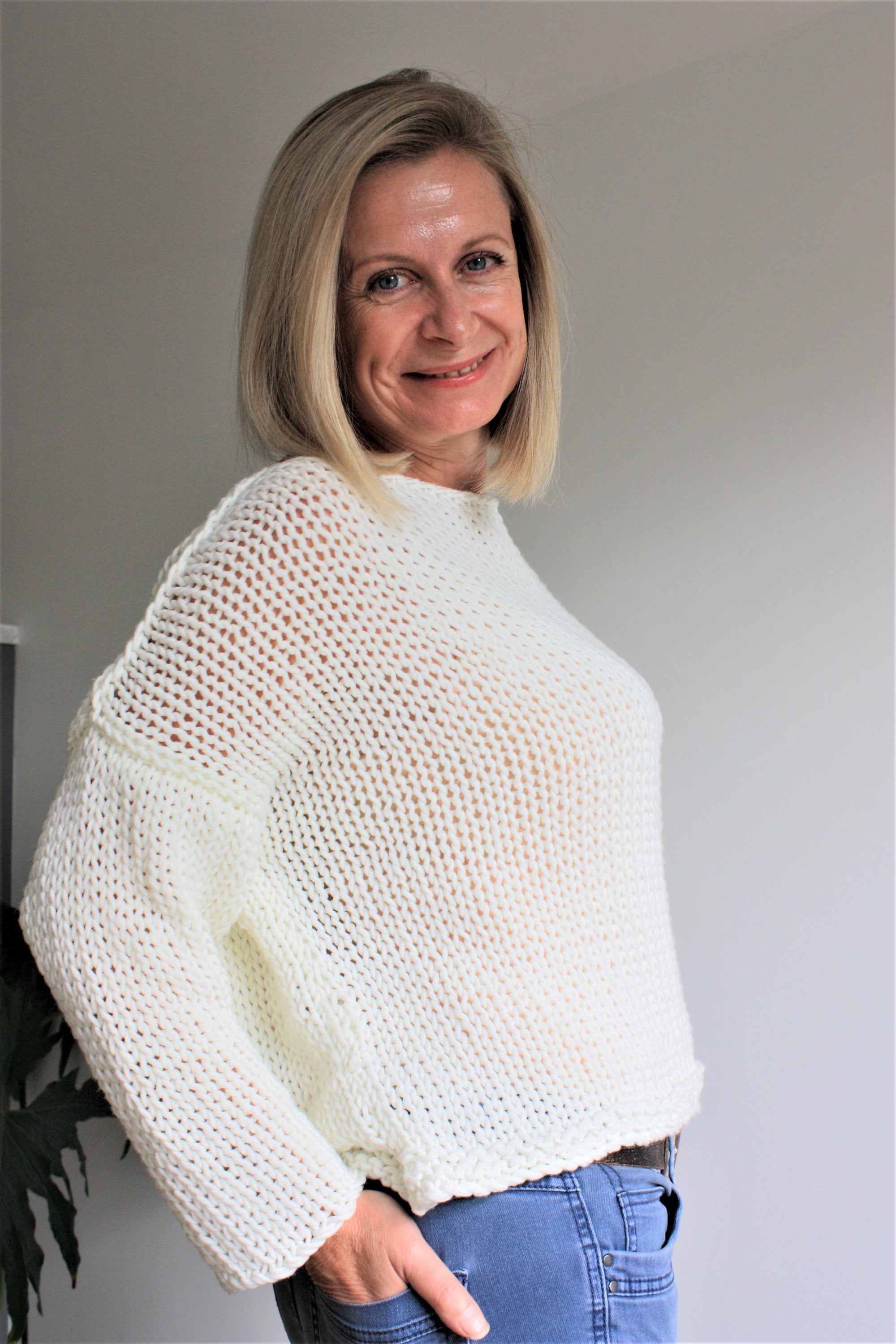 Elena Sweater Knitting Pattern for Beginners - ChristaCoDesign