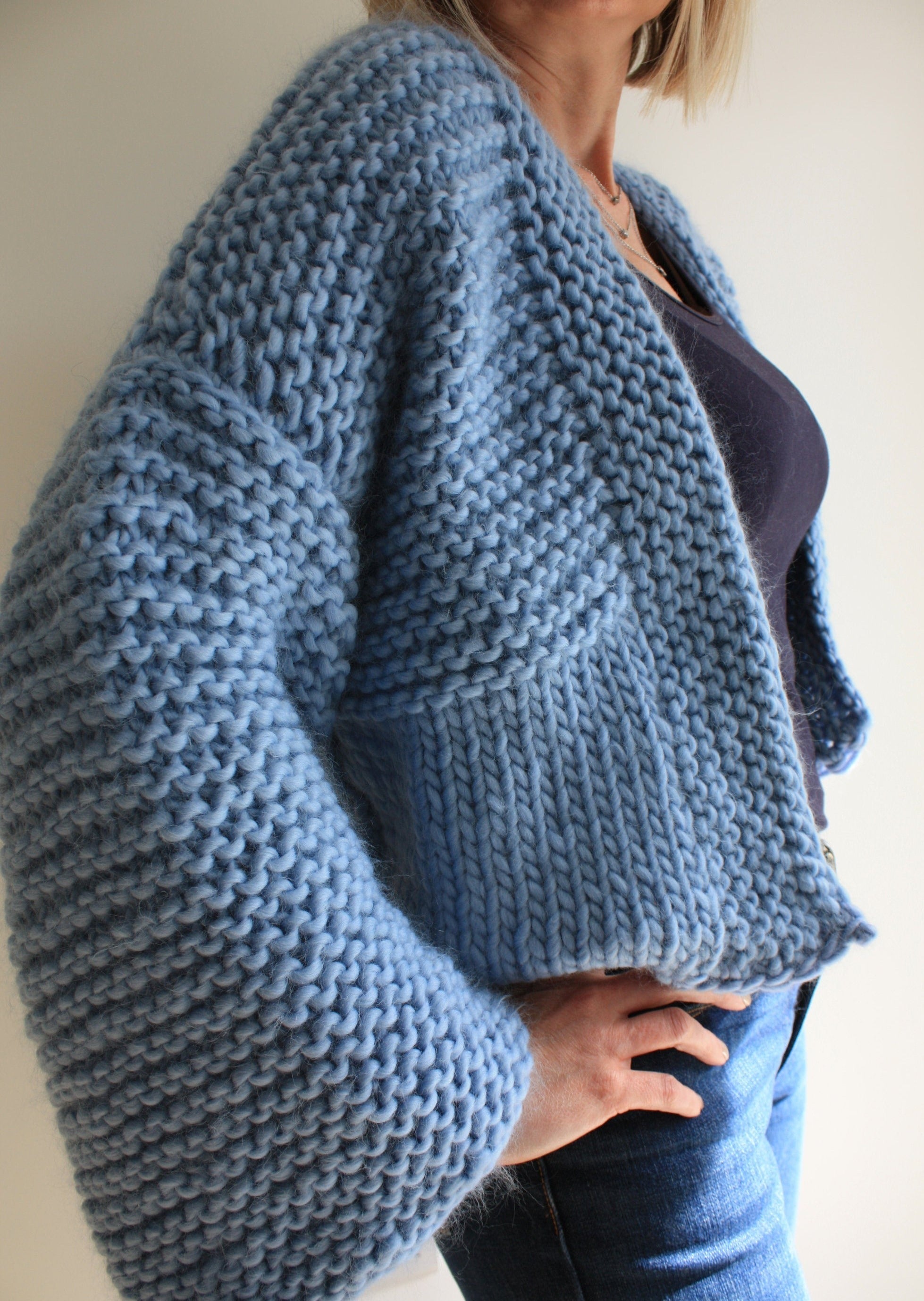 Easy Knitting Pattern - Carla Chunky Knit Cropped Cardigan Pattern