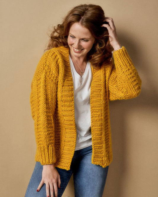 Chunky Knit Ribbed Cardigan Knitting Pattern - Golden Hour Cardigan - King & Eye