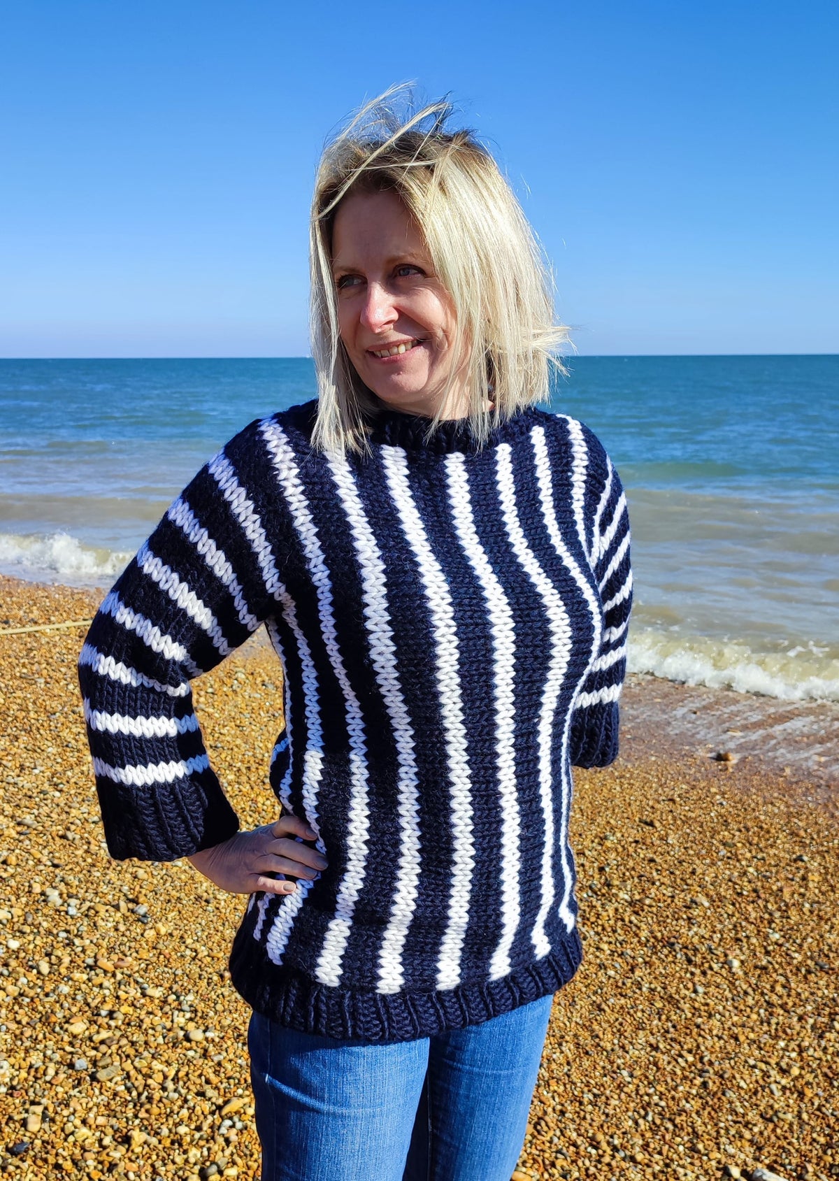 Pull Free People à Grosses Rayures - Taille M - Laine Chunky-Knit - Occasion Très Bon État