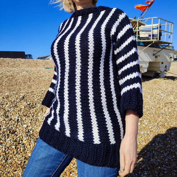 Sandgate Chunky Striped Sweater – Sideways Cuff-to-Cuff