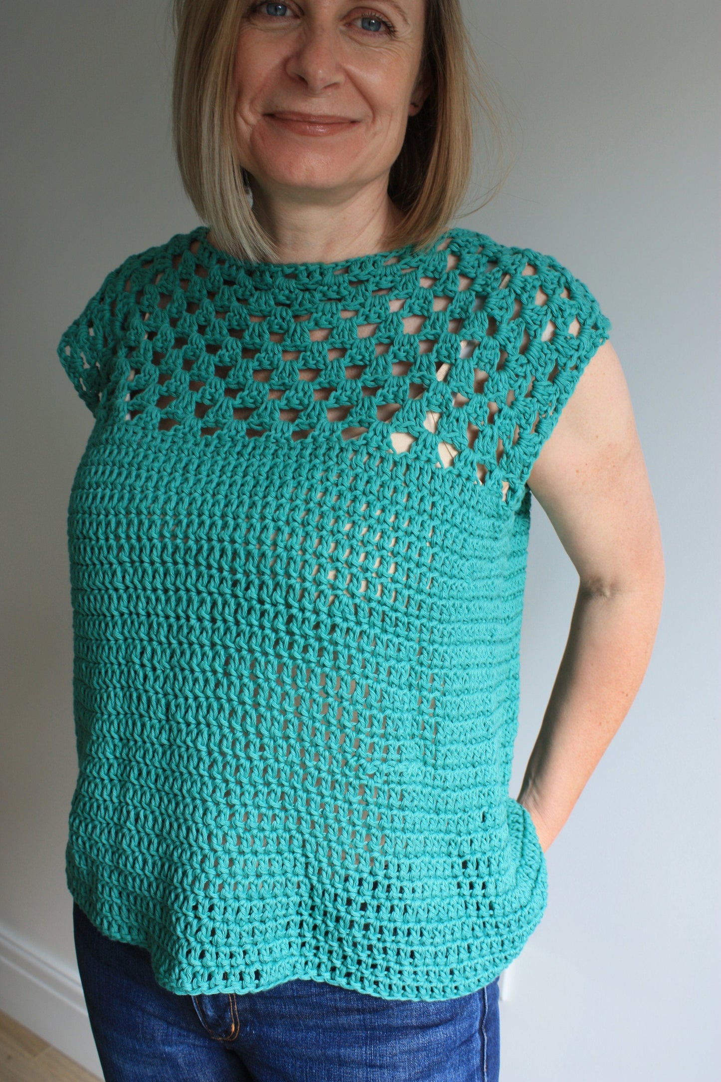 Easy Crochet Pattern - Easy Granny Square Sleeveless Tunic | Simply Squares Top - King & Eye