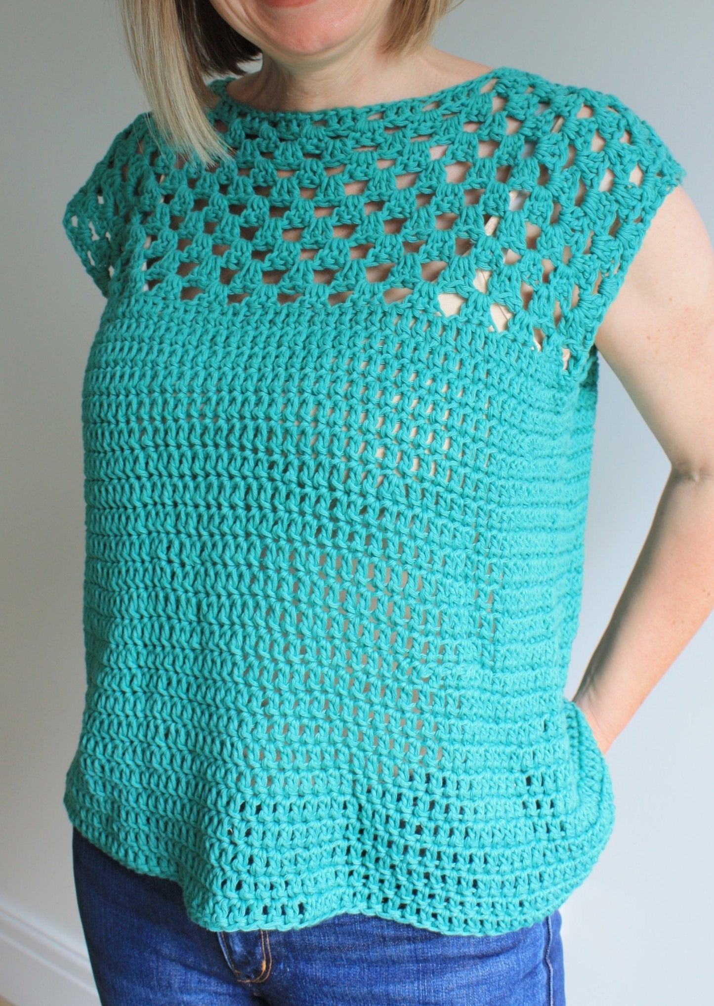 Easy Crochet Pattern - Easy Granny Square Sleeveless Tunic | Simply Squares Top - King & Eye