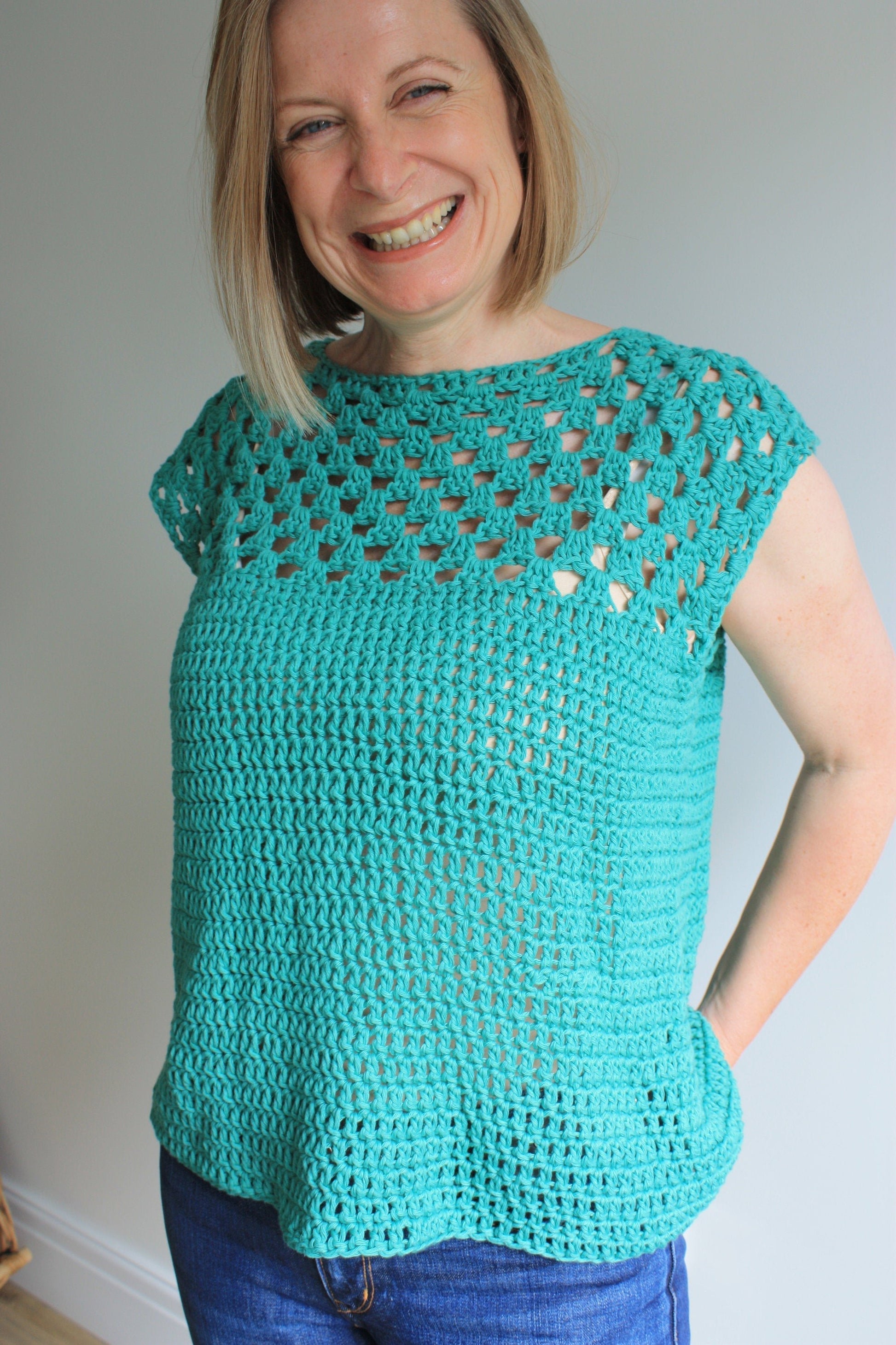 Easy Crochet Pattern - Easy Granny Square Sleeveless Tunic | Simply Squares Top - King & Eye