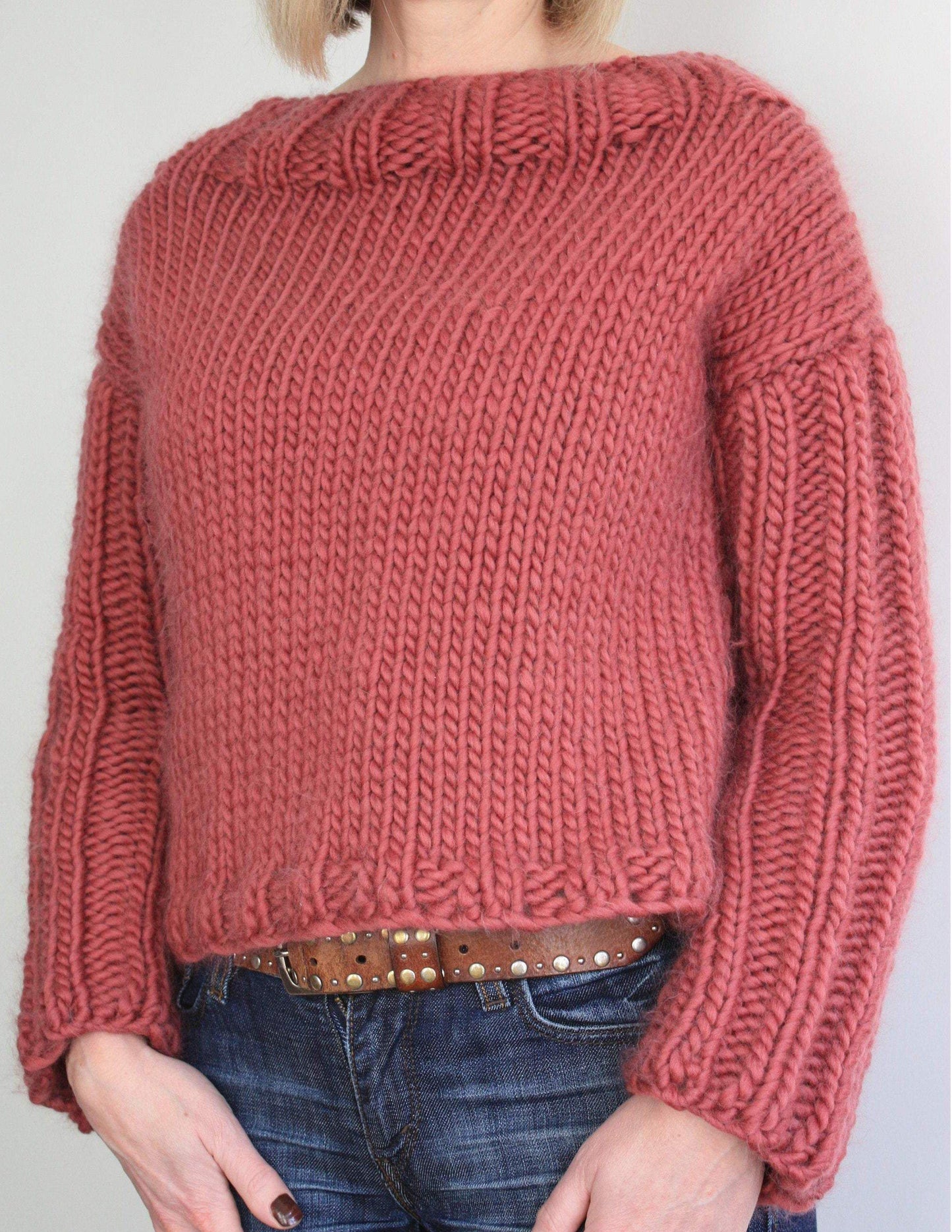 Easy Knitting Pattern - Railway Sleeve Cropped Sweater - King & Eye